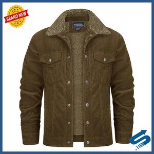 Men's Corduroy Sherpa Lined Trucker Jacket Warm Winter Coat Casual Work
